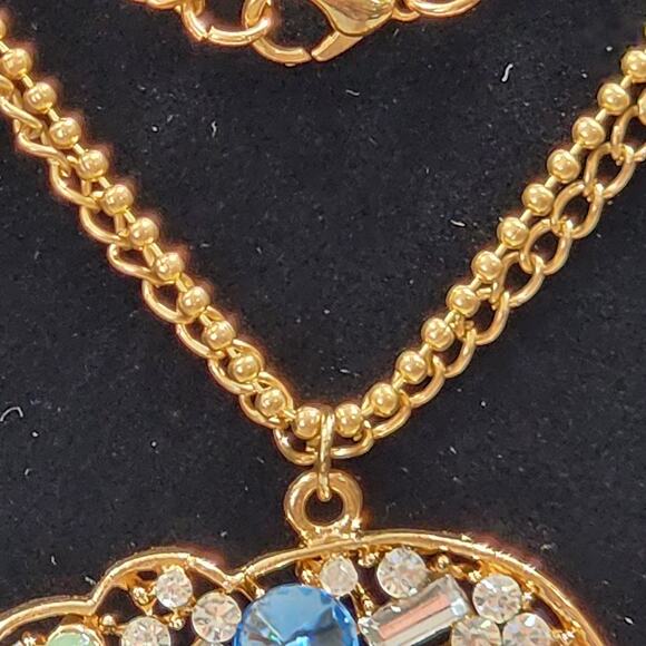 Crystal Embellished Elephant Gold Tone Double Chain 15" Drop Pendant Necklace - Picture 8 of 16